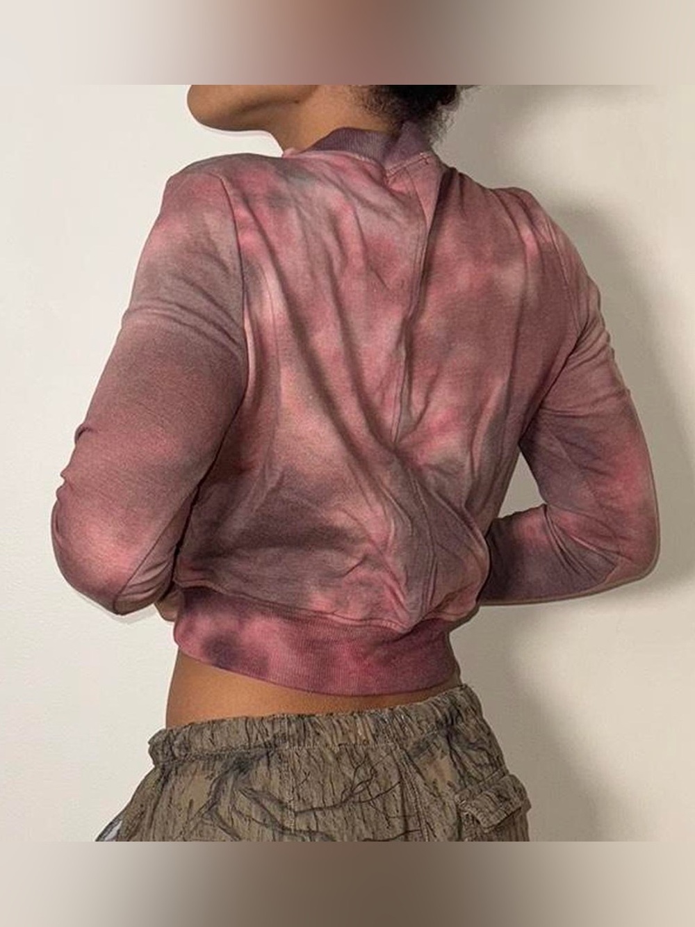 love, Fire Dusty Rose Tie-Dye Long Sleeve Crop Sweatshirt